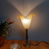 Brass and elongated marbled tulip floor lamp