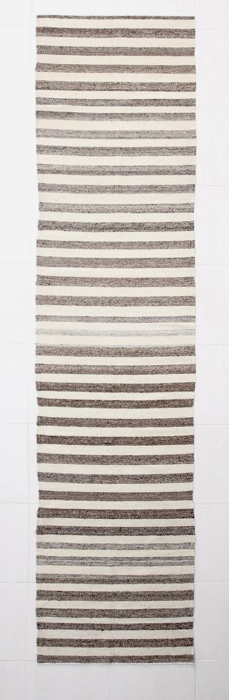 Brown Beige Striped Vintage Kilim Runner Rug, 78x330Cm