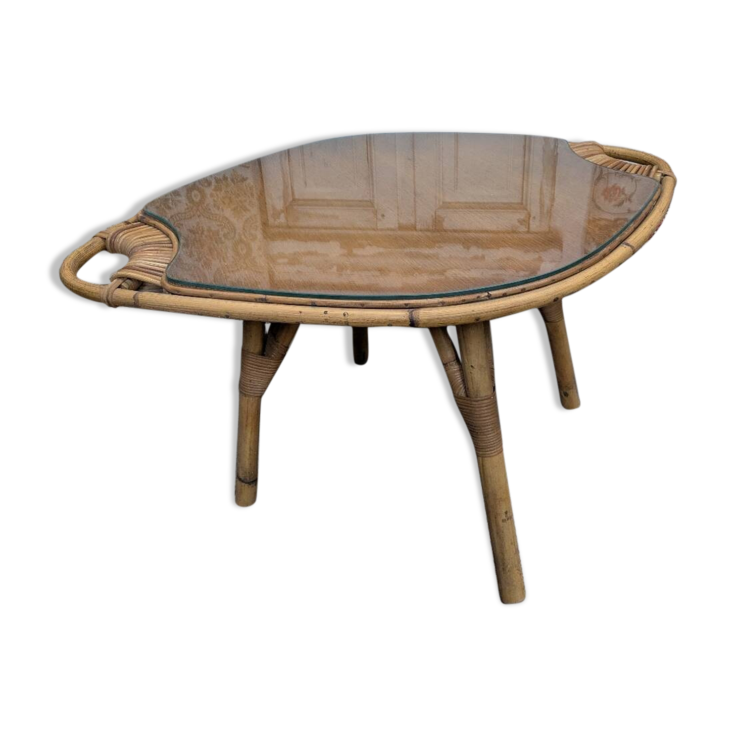 Rattan and glass coffee table