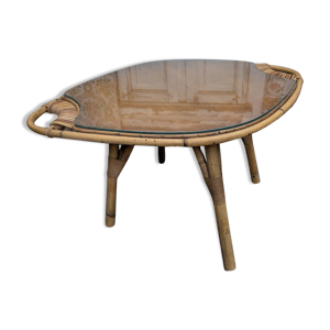 table basse rotin et - verre
