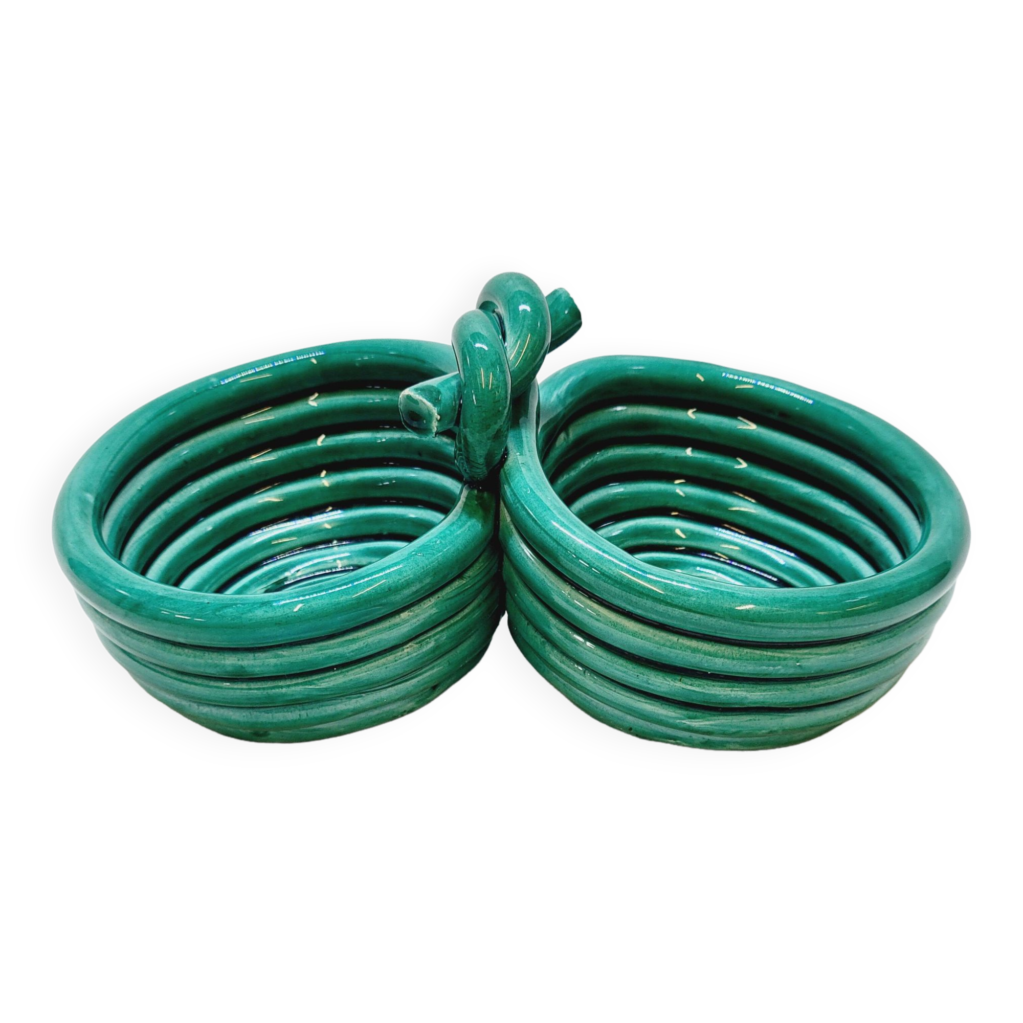 Double coupelle en céramique turquoise vallauris a m vintage