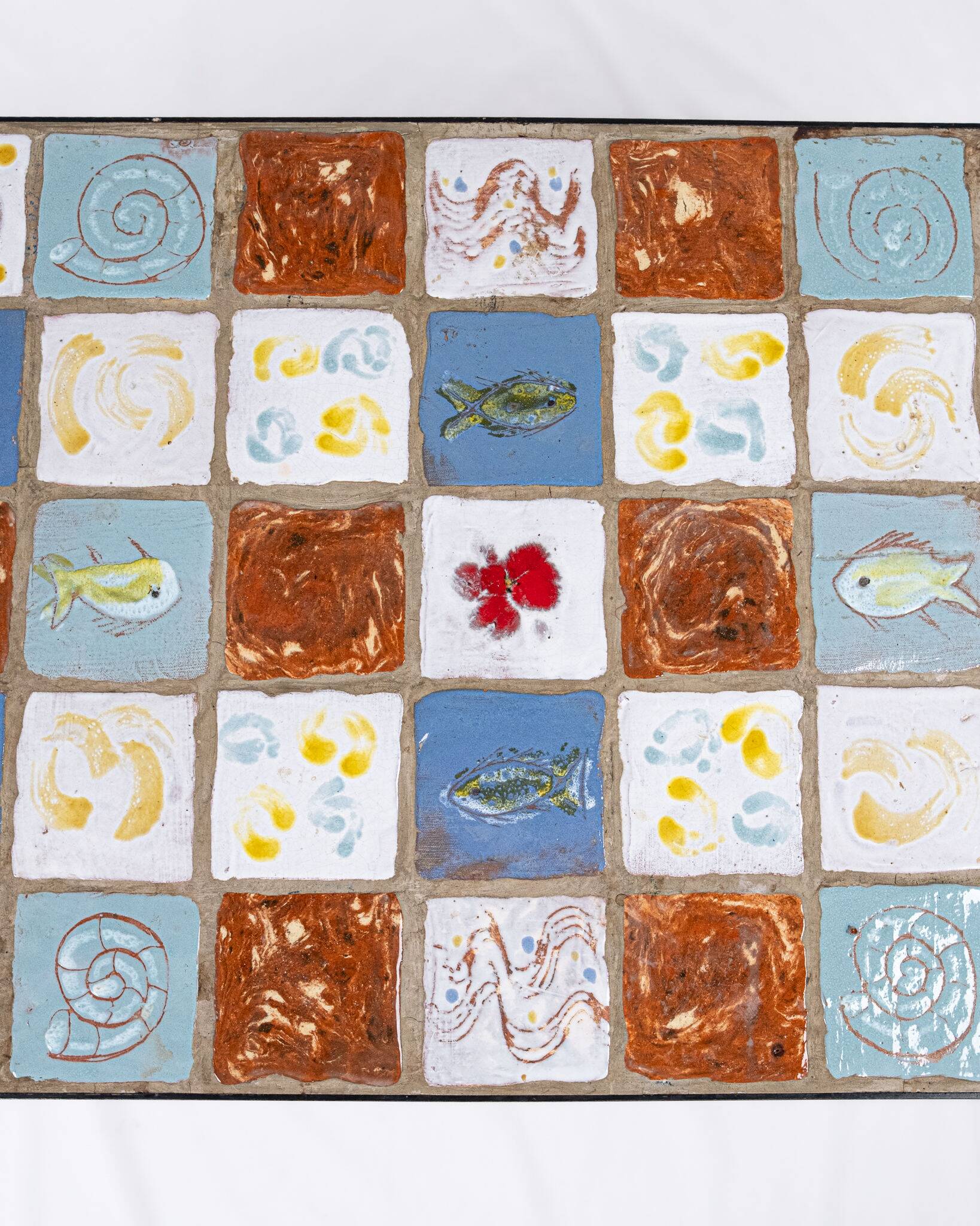 Wrought iron and ceramic coffee table, French work, 2013