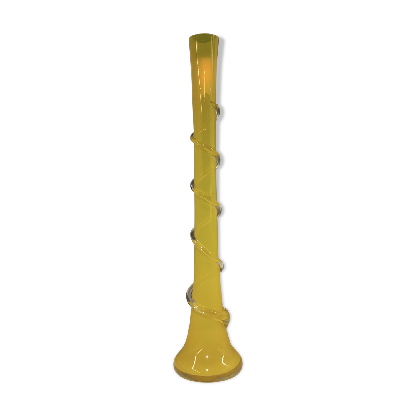 Soliflore vase in twisted yellow glass from the 60s/70s