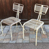 Perforated metal chairs René Malaval 1950