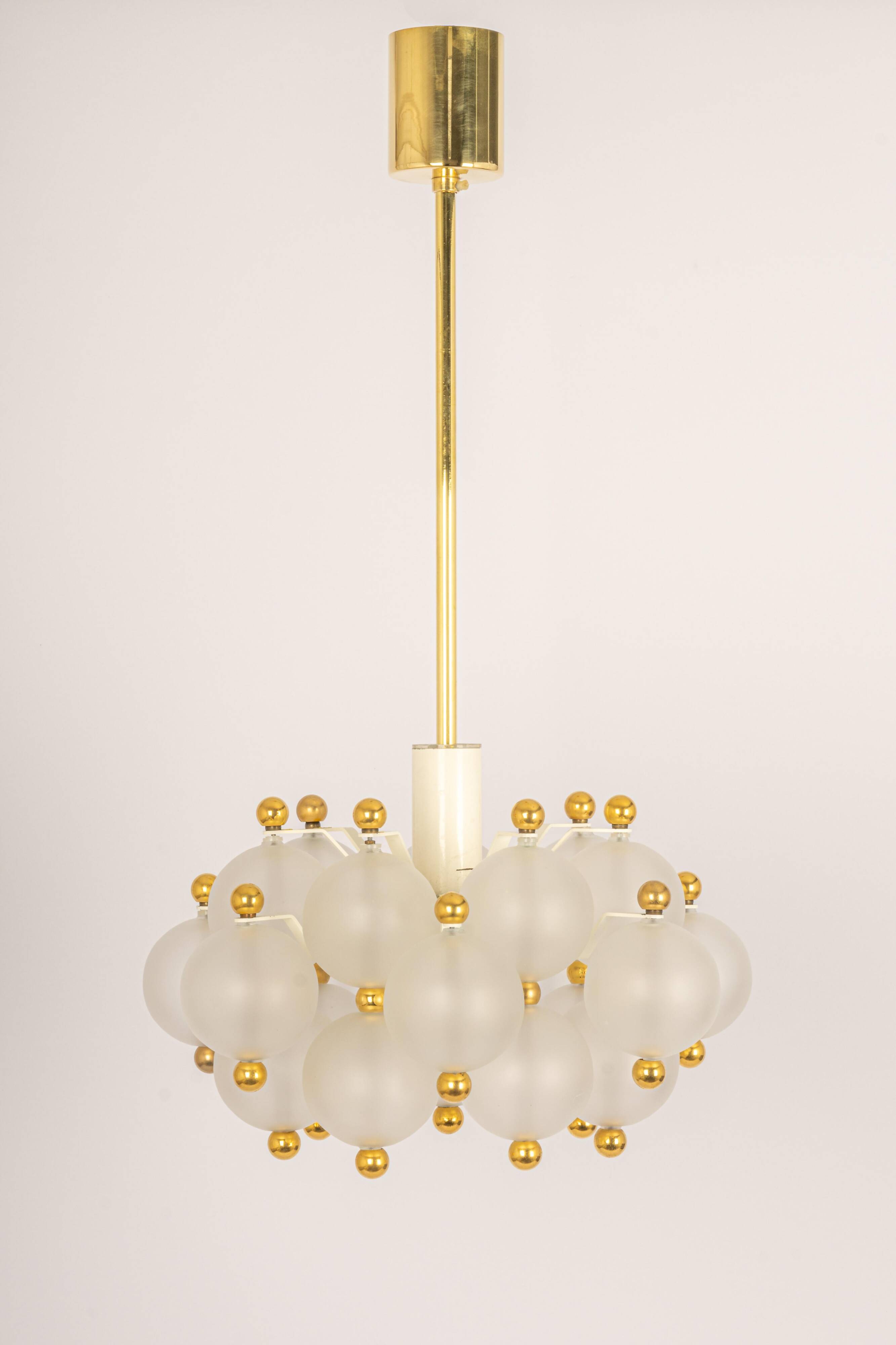 Large frosted glass and brass chandelier by Kinkeldey, Germany, 1970s.