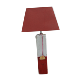 Lampe en bois patiné rouge et blanc