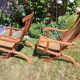 Pair of teak and cane deckchairs