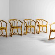 Ensemble funky de cinq chaises en bambou des années 60