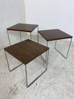 Set of 3 side tables trundle in teak and steel 1960s