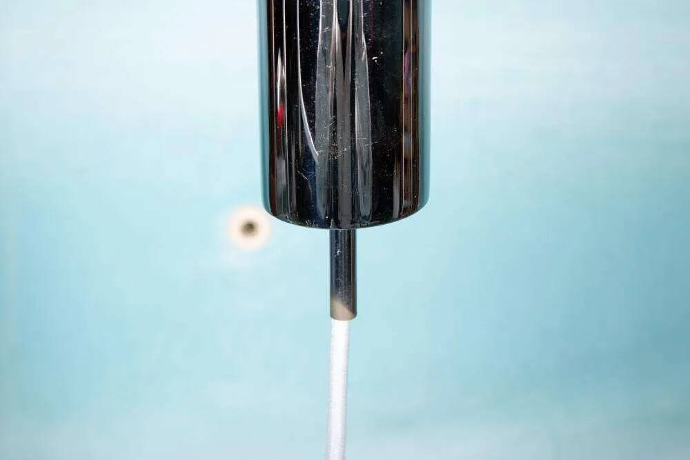 Vintage hexagonal glass and chrome pendant lamp from the 1960s.