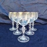 Six vintage wine glasses, cut crystal, gold rim