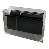 Vintage plexiglass and leather magazine holder