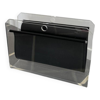 Vintage plexiglass and leather magazine holder