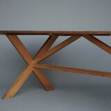 Rustic wooden Farmhouse X-frame Dining Table. 1940s