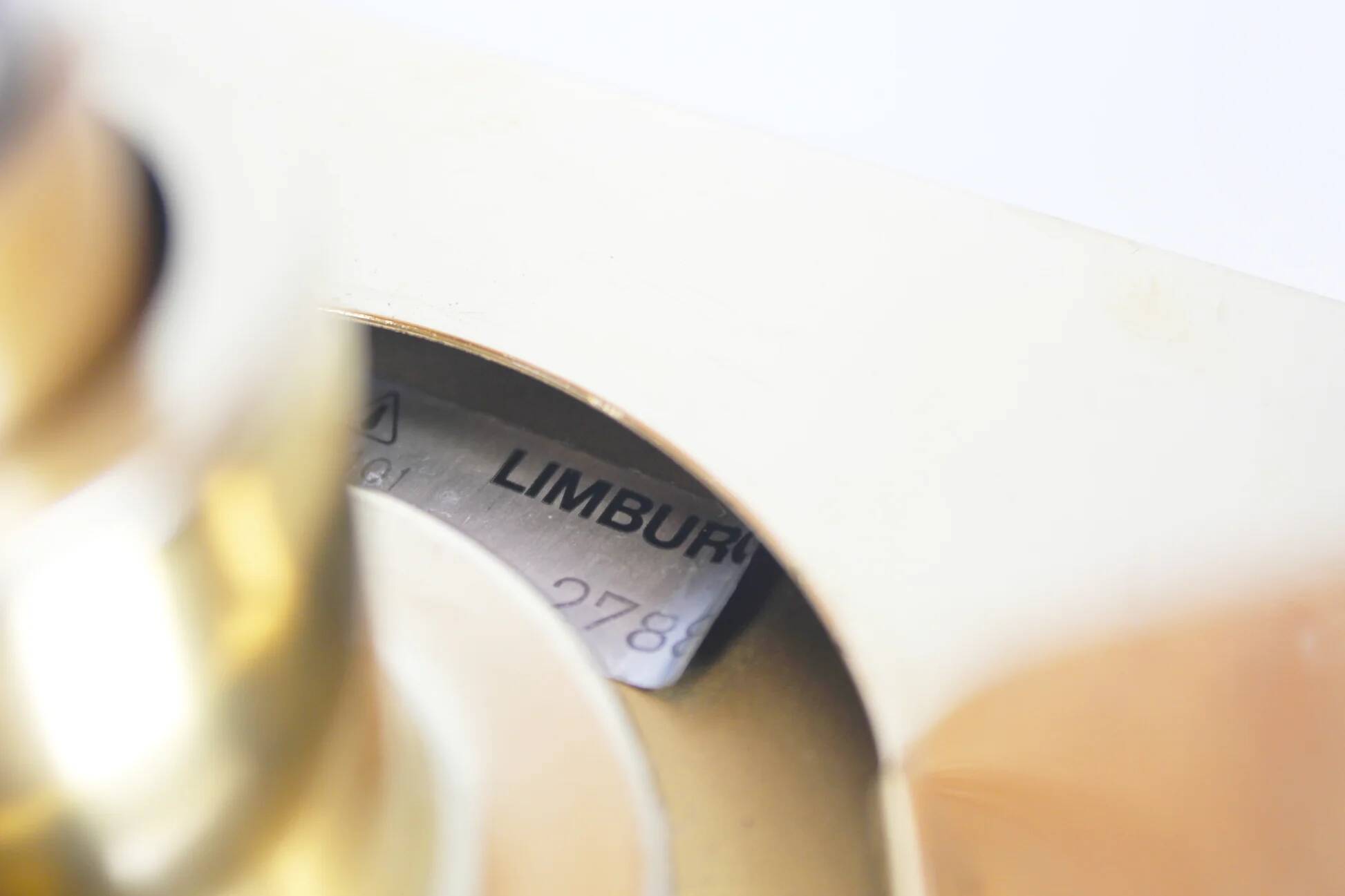 Pair of glass and brass wall lamps by Glashutte Limburg