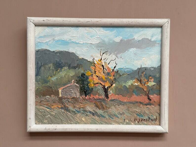 Original Swedish Oil on Panel – "Trees" by H. Jonstad – Signed – Vintage and Framed – 23.5 × 20.5 cm (9.2 × 8 in)