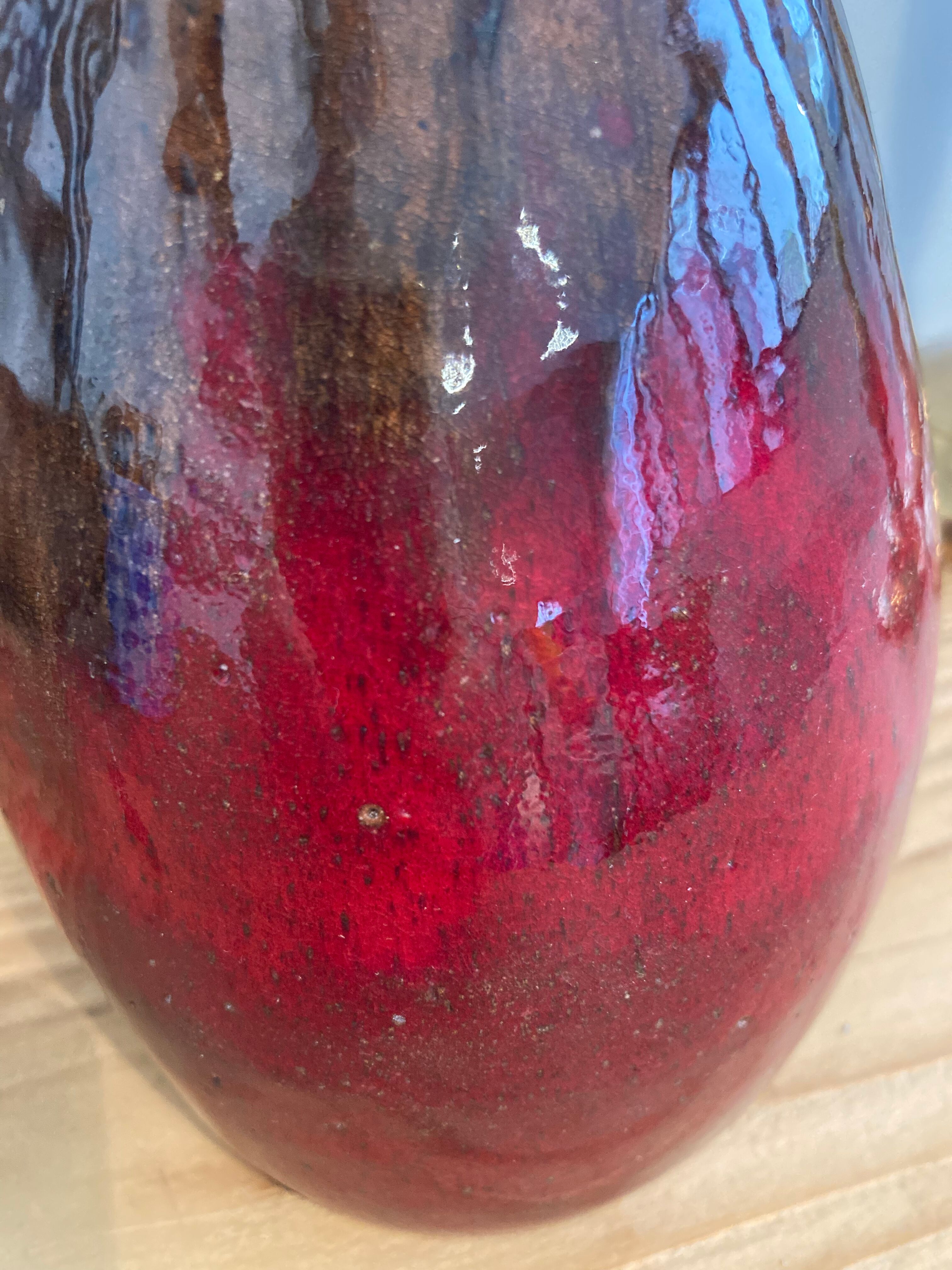 Red & brown glazed stoneware vase
