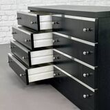 Black and chrome 8-drawer chest of drawers from the 70s - 80s