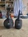 Pair of black metal pendant lights