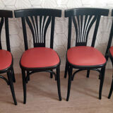 Set of 4 vintage bistro chairs in wenge beech and imitation red leather
