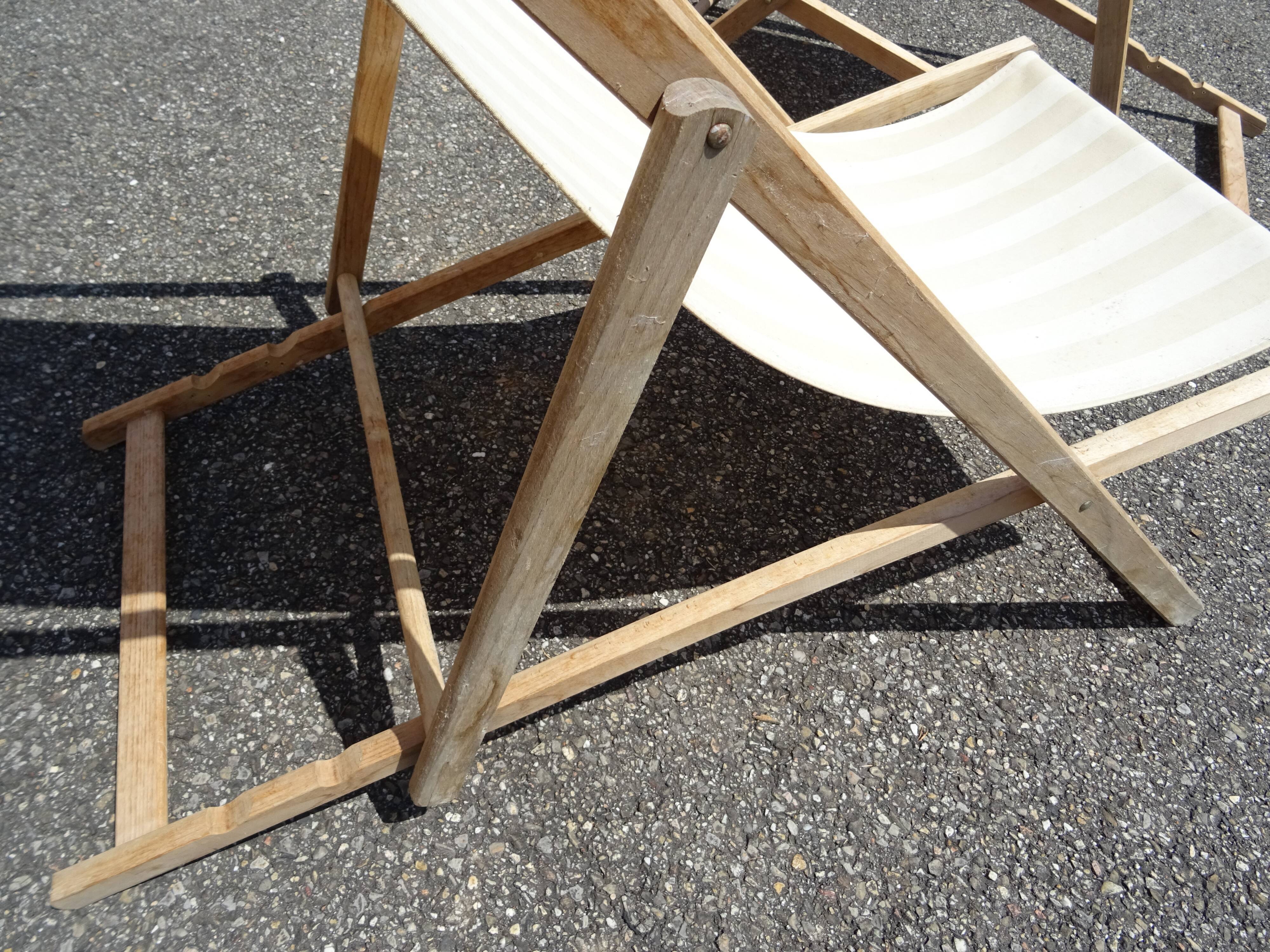 Pair of vintage striped loungers