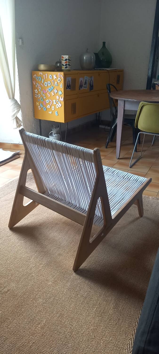 Wooden and rope armchair