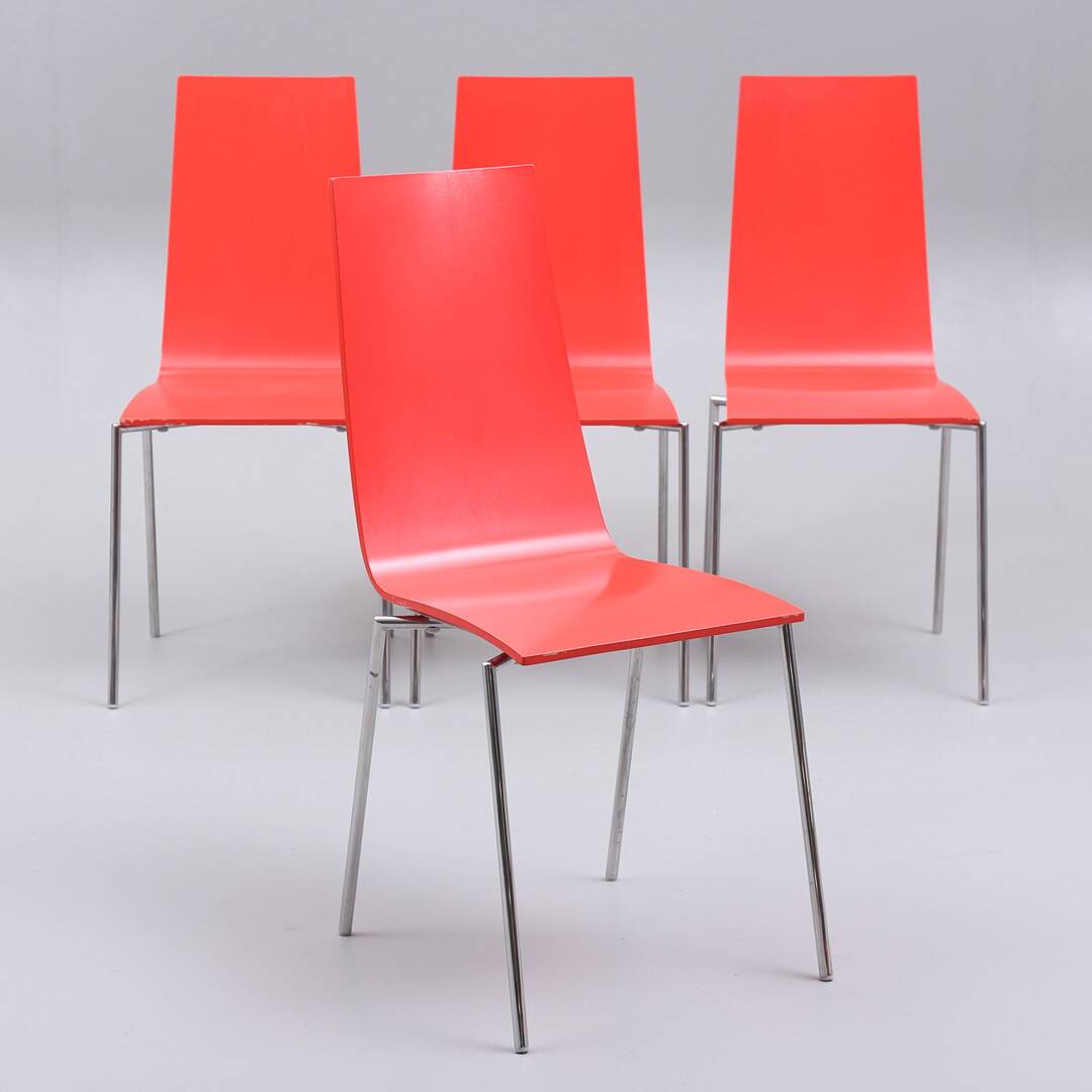 4 modernist stackable chairs in molded birch 1990 sweden