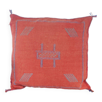Coral red sabra Berber cushion