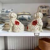 Pair of red Cavalier King Charles dogs in Staffordshire pottery, 19th century.