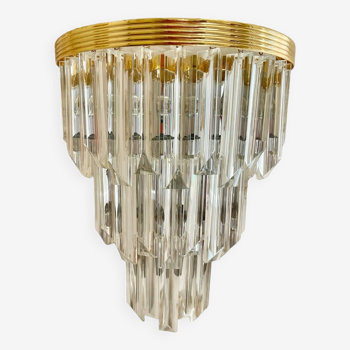 Venini glass wall light and gold and chrome structure, Italy 1980