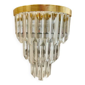 Venini glass wall light and gold and chrome structure, Italy 1980