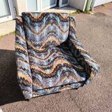 3-seater sofa + 2 vintage armchairs in multicoloured fabric retro design