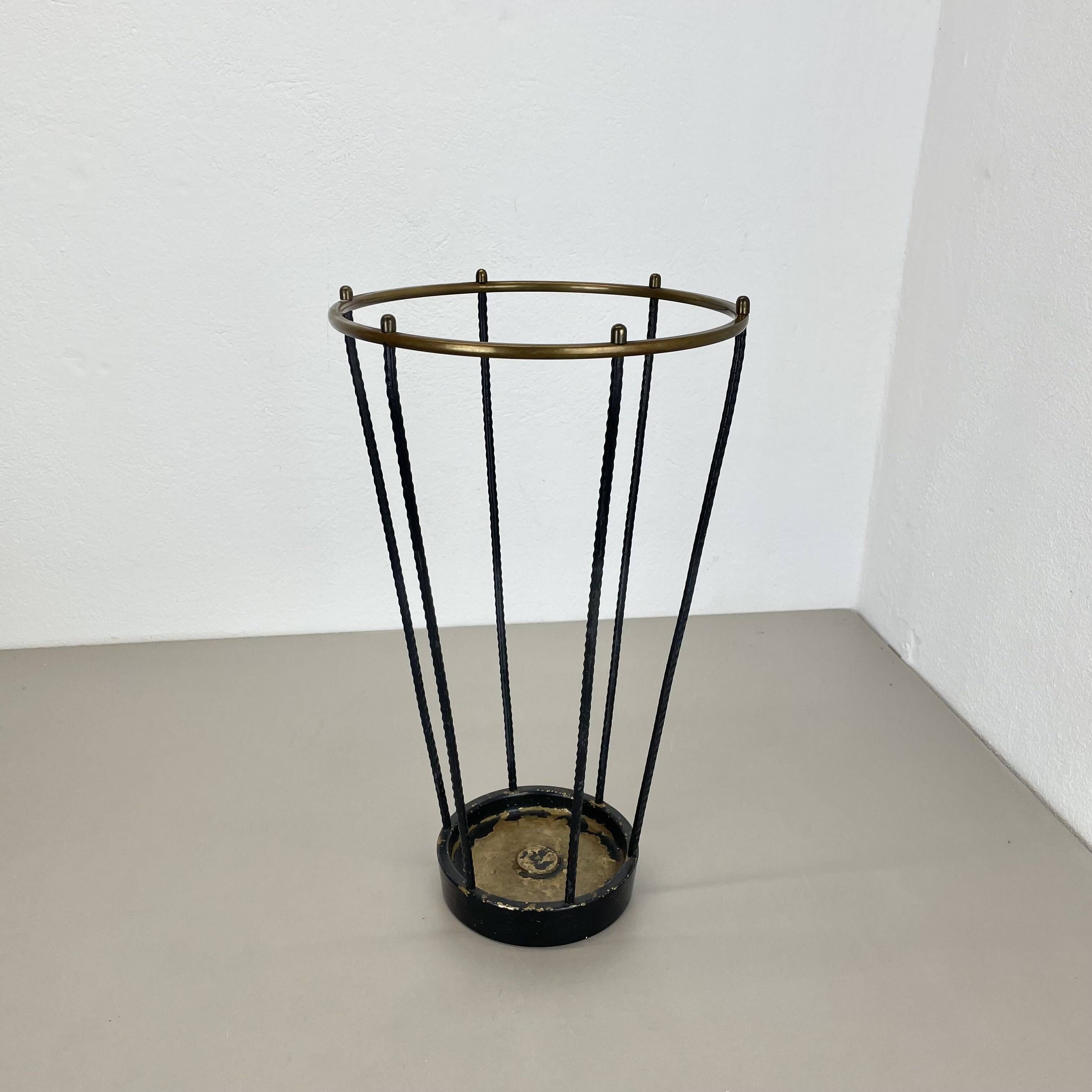 Midcentury Brass and metal BAUHAUS Style Umbrella Stand, France, 1950s