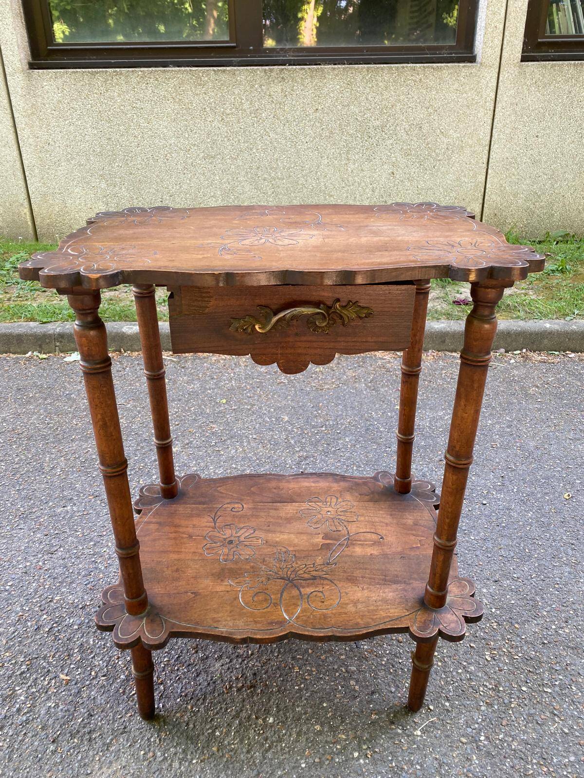 1930s Art Deco solid wood side table with drawer