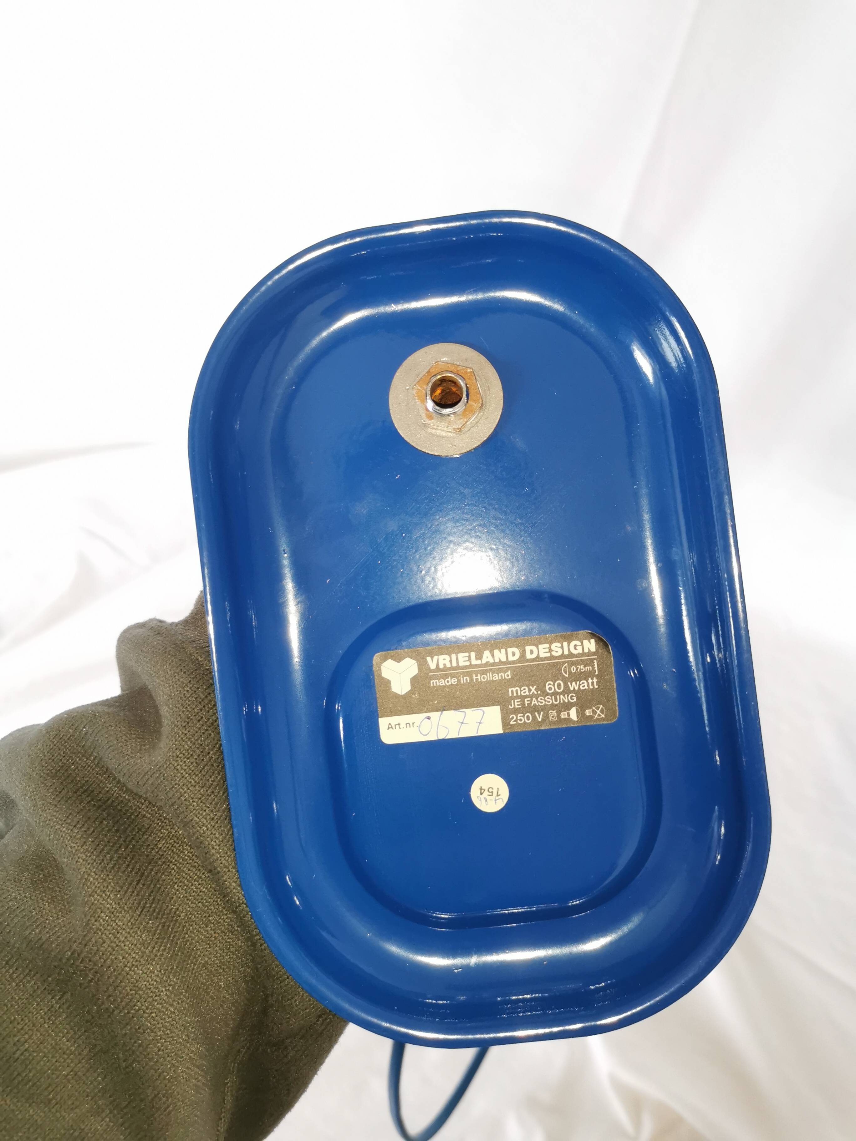 Blue and chrome adjustable spot desk lamp, Vrieland Design, Netherlands, 1970s