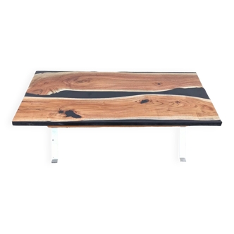 Table basse en bois et résine noire