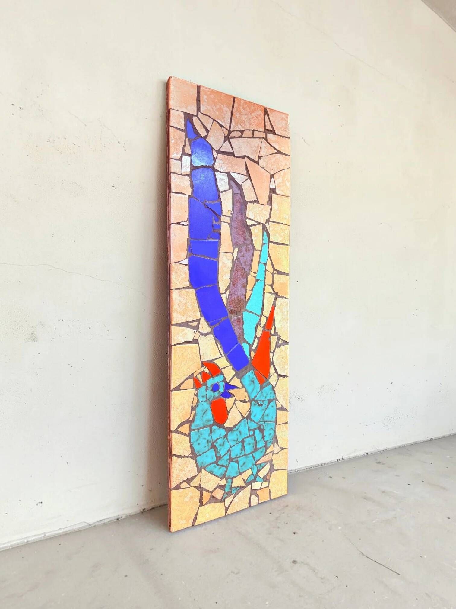 Mid-century mosaic wall panel, image of a rooster