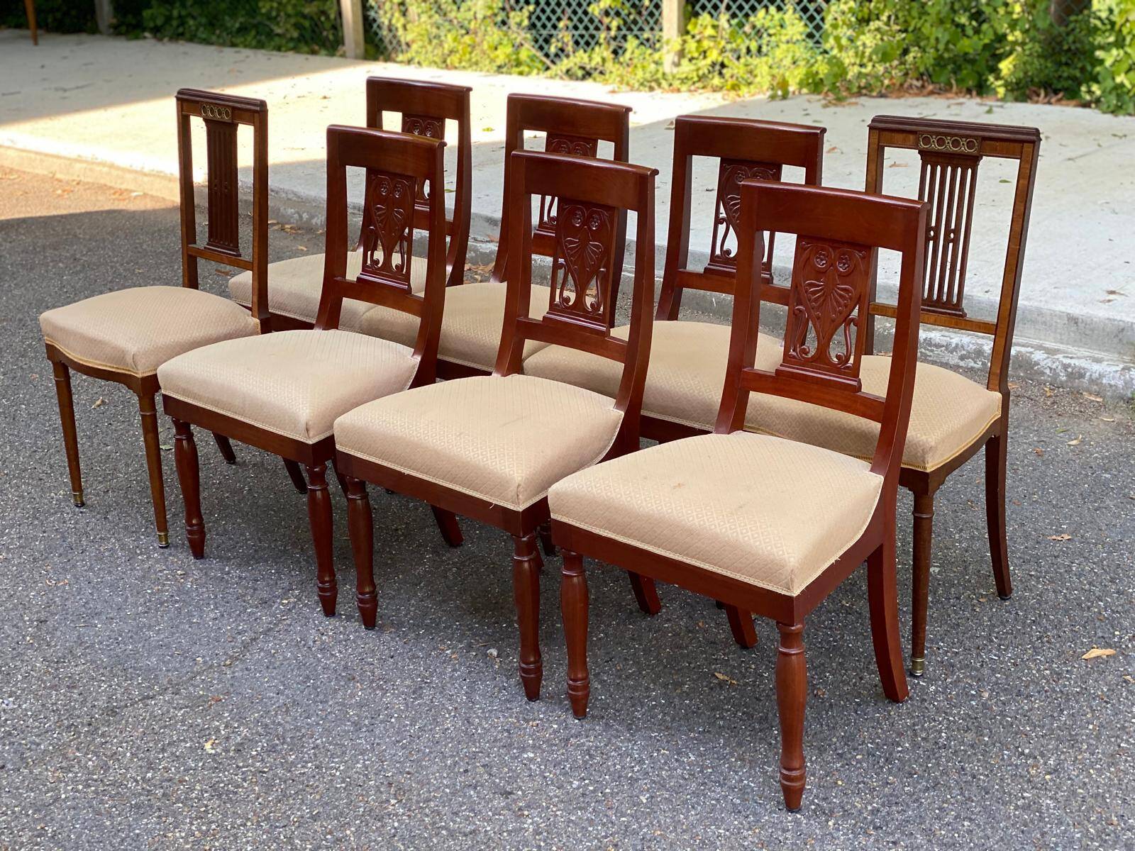 8 Louis XVI chairs in solid wood and beige fabric