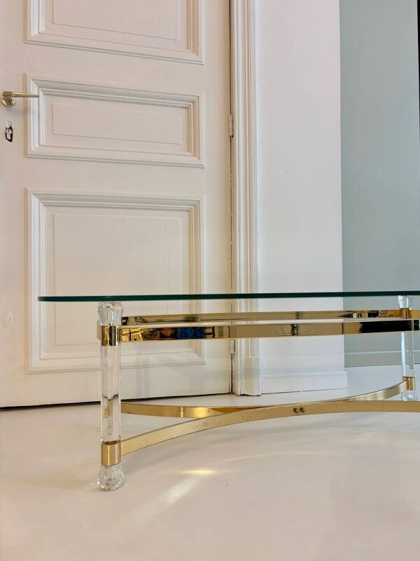 Table basse en verre biseauté et plexiglas, 1970