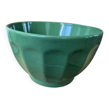 Large vintage green faceted bowl