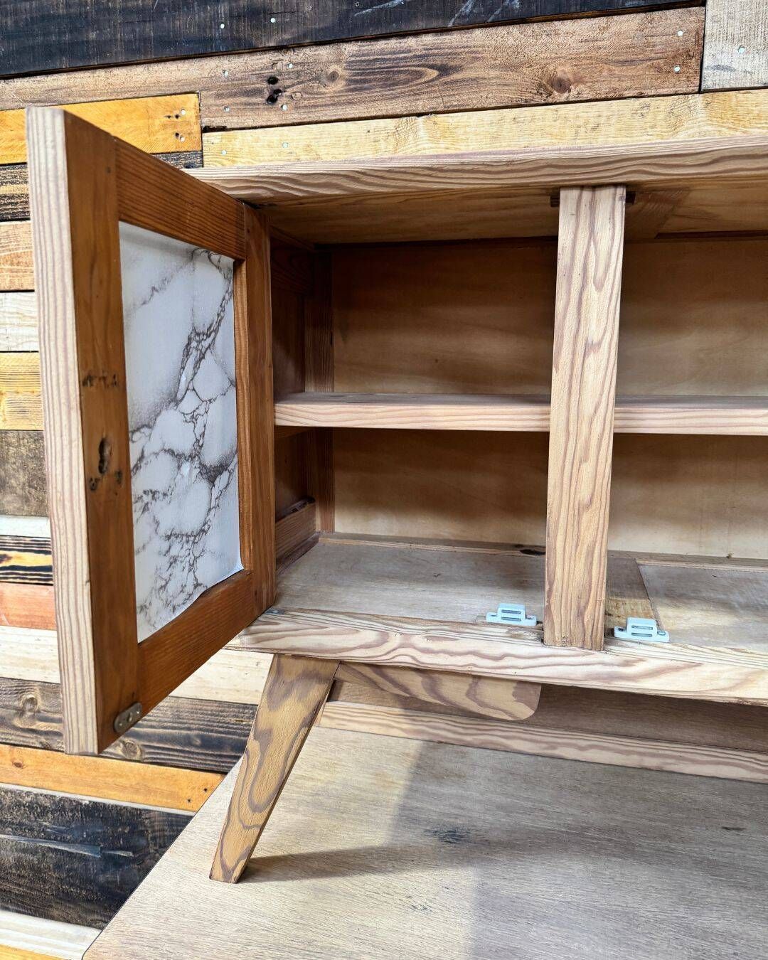 Small vintage wooden kitchen buffet from the 1960s.