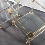 Pair of tables in brass, acrylic and glass