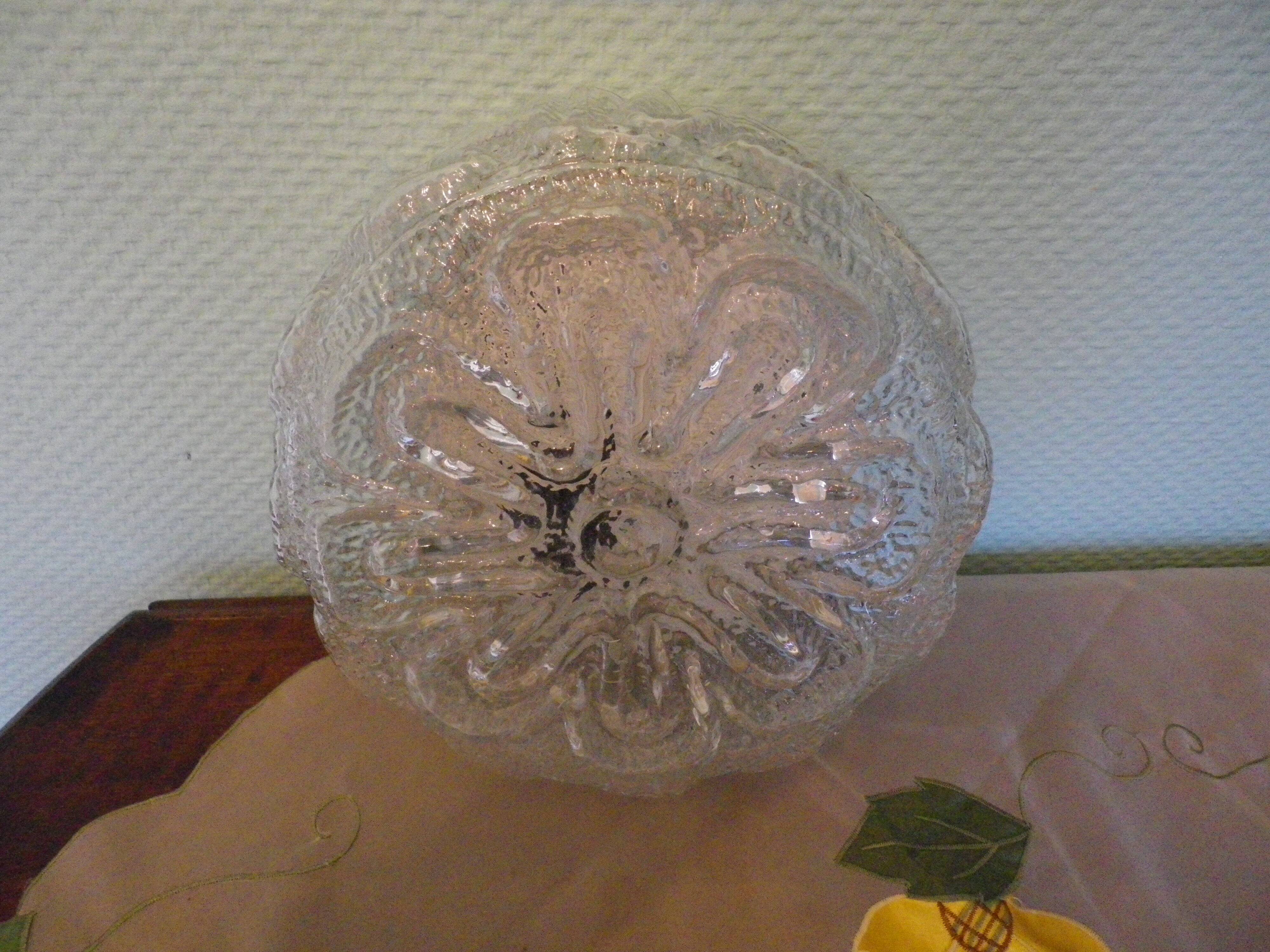 Round pressed glass ceiling light, floral center
