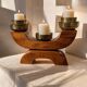 Vintage Art Deco Wooden Candle Holder Mid-Century Sculptural Brass Can