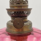 Old metal and pink glass oil lamp