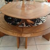 Set of 1 table + 2 benches by Pierre Chapo for Seltz