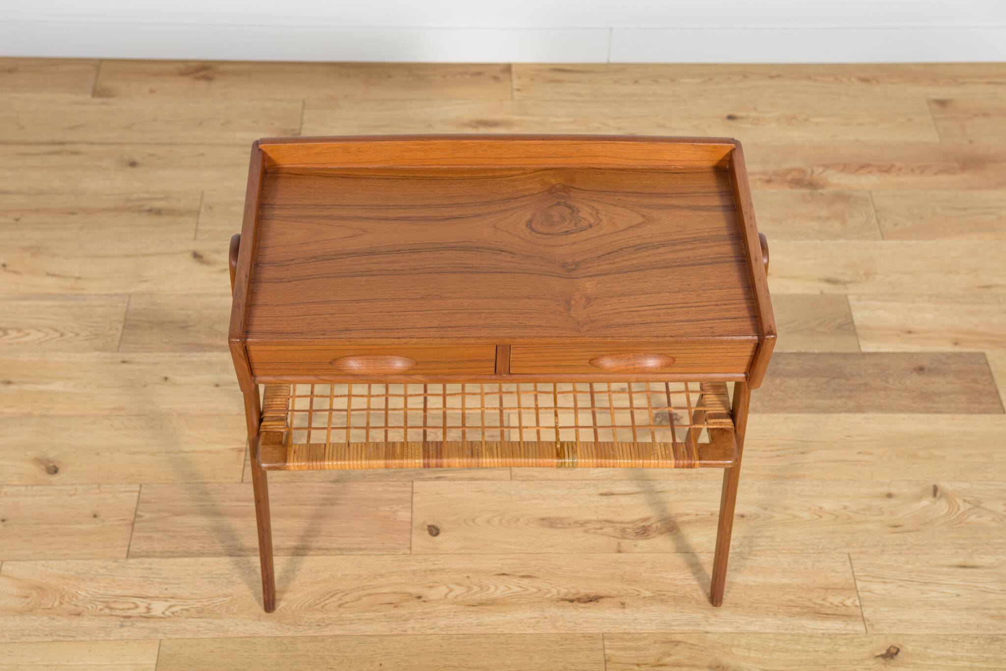 Mid-Century Teak and Rattan Console Table by Søren Rasmussen, Denmark, 1960
