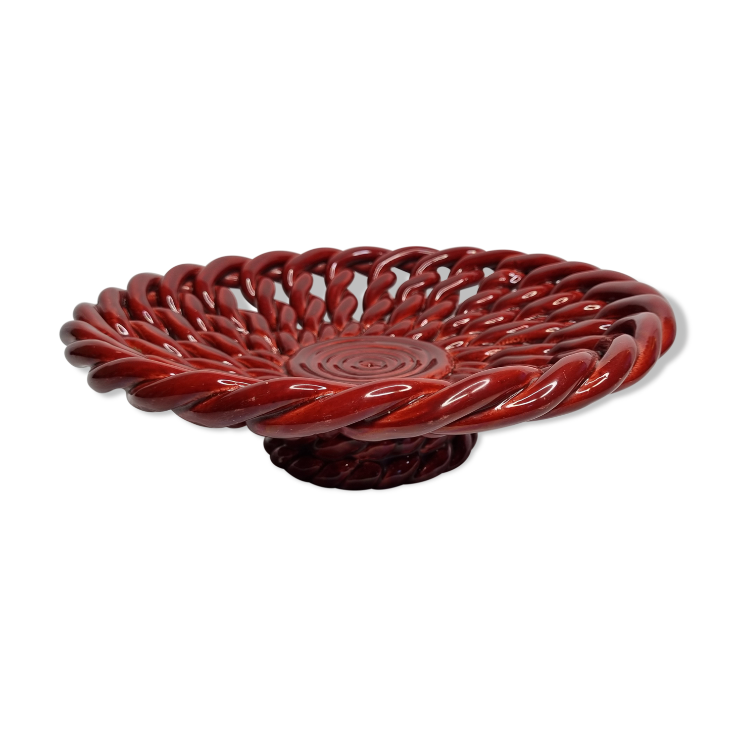 Braided glazed ceramic fruit cup, 33 cm