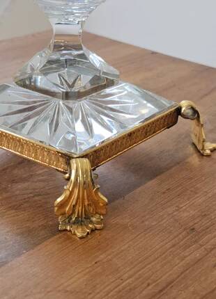 Cut crystal bowl on a brass base in bohemian style.