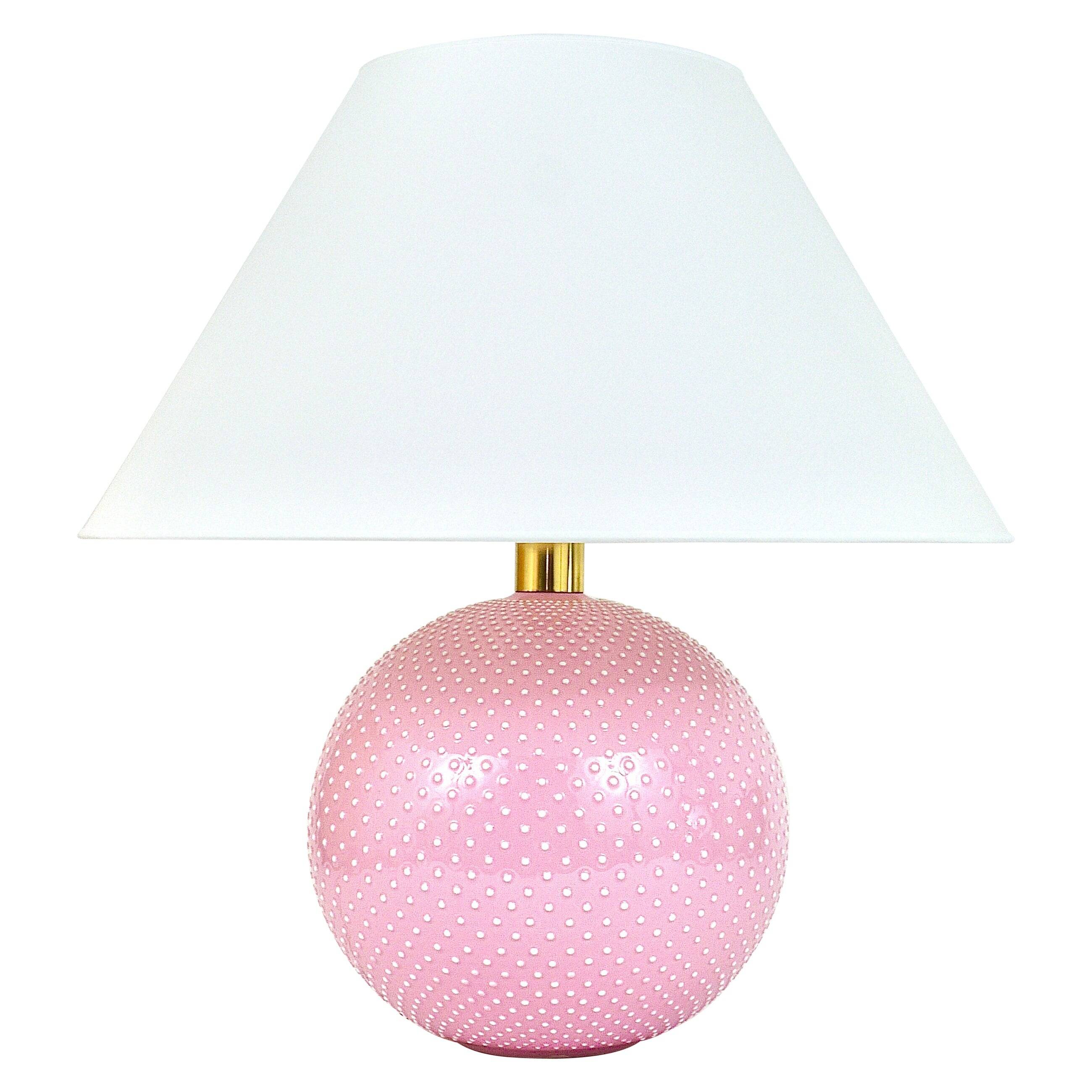 Pastel pink polka dot spherical table lamp, ceramic, brass, Studio Paf Milano, 1970.